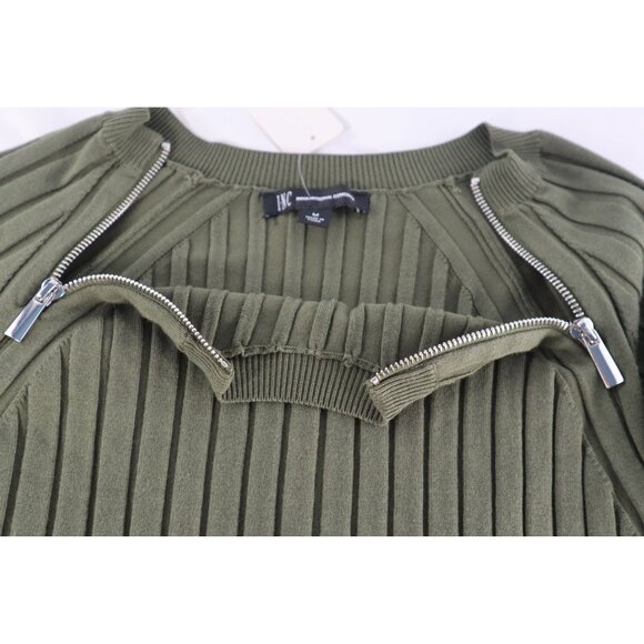 Ribbed Olive Green Zip-Angle Sweater M By INC International Concepts Size Medium - Picture 4 of 13